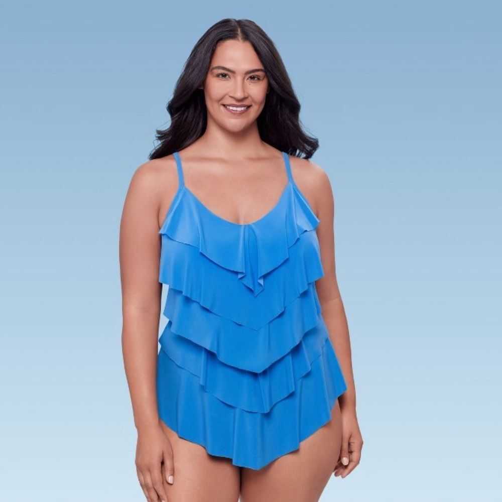 Trimshaper Rachel 5-Tier Ruffle Plus Tankini Top-Size 22W